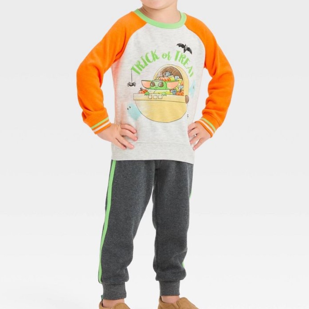 Toddler Boys Halloween Baby Yoda Fleece Top & Bottom Set Nwt